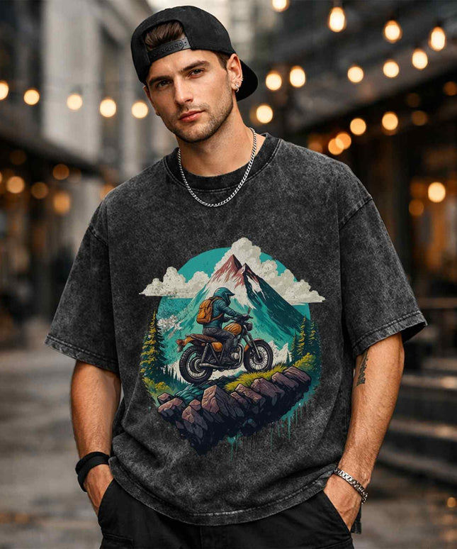 Conquer The Mountains Oversized Unisex Acid Wash T Shirt