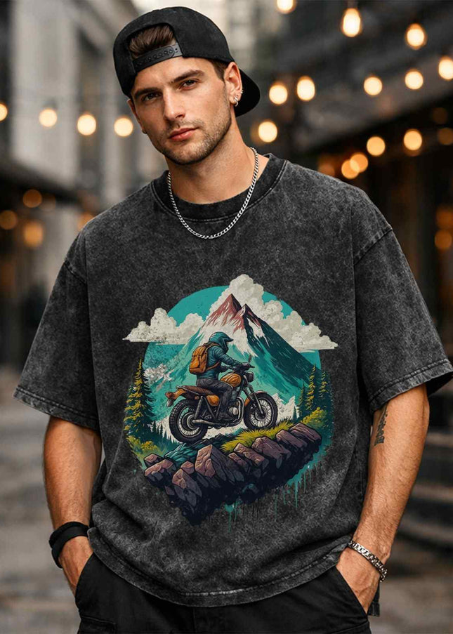Conquer The Mountains Oversized Unisex Acid Wash T Shirt