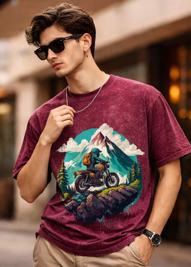 Conquer The Mountains Oversized Unisex Acid Wash T-Shirt