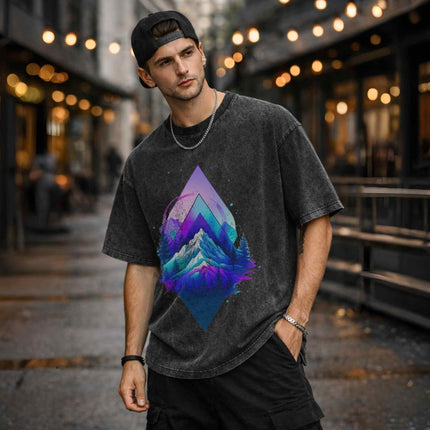 Cosmic Mountain Oversized Unisex Acid Wash T-Shirt