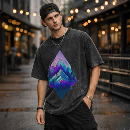 Cosmic Mountain Oversized Unisex Acid Wash T-Shirt