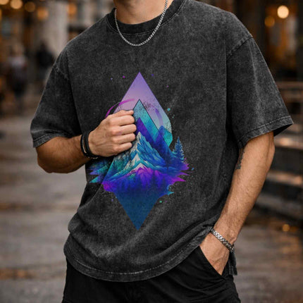 Cosmic Mountain Oversized Unisex Acid Wash T-Shirt
