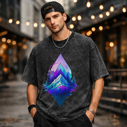 Cosmic Mountain Oversized Unisex Acid Wash T-Shirt