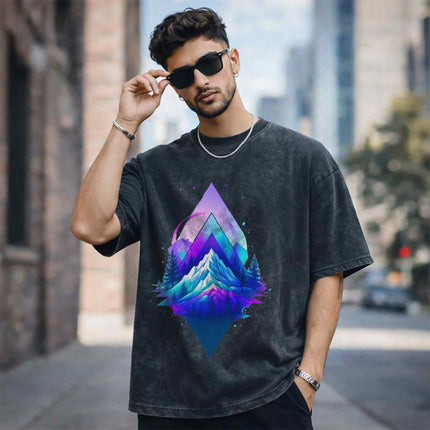 Cosmic Mountain Oversized Unisex Acid Wash T-Shirt