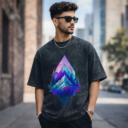 Cosmic Mountain Oversized Unisex Acid Wash T-Shirt