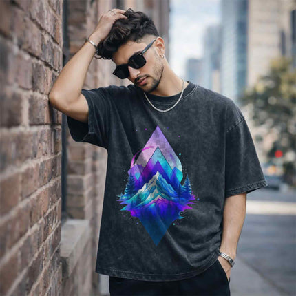 Cosmic Mountain Oversized Unisex Acid Wash T-Shirt