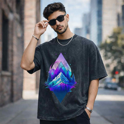Cosmic Mountain Oversized Unisex Acid Wash T-Shirt
