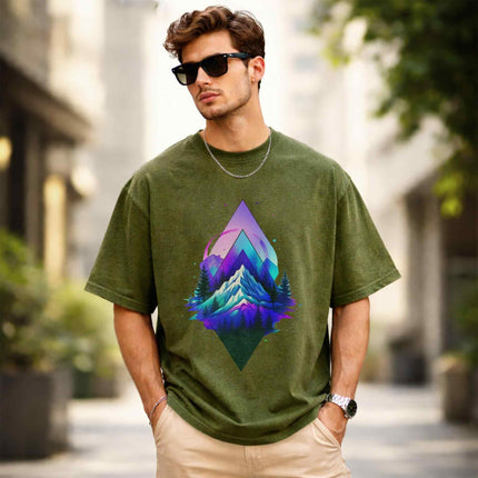 Cosmic Mountain Oversized Unisex Acid Wash T-Shirt