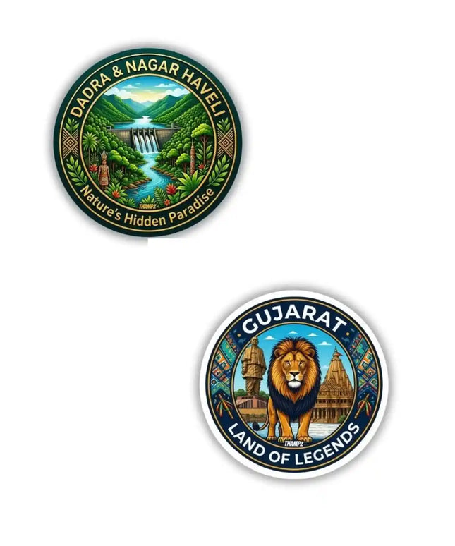 Dadra  Nagar Haveli  Gujarat Metal Pin Badges Set of 2  Western India Travel Souvenir Collection