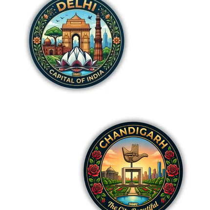 Delhi  Chandigarh Metal Pin Badges Set of 2  North India Travel Souvenir Collection