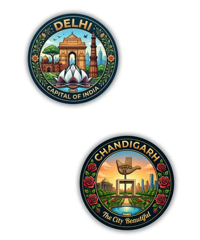 Delhi  Chandigarh Metal Pin Badges Set of 2  North India Travel Souvenir Collection