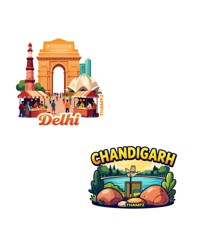delhi  chandigarh premium matte vinyl stickers combo set of 2 die cut premium travel souvenir