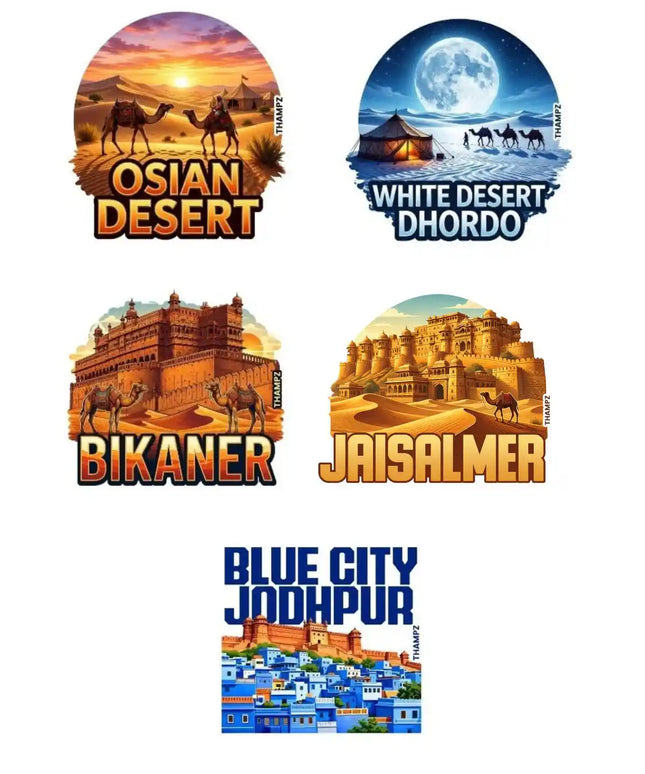 Desert Legends of Western India 3D Embossed Flexible Fridge Magnets (Set of 5) – Desert Travel Souvenir Set