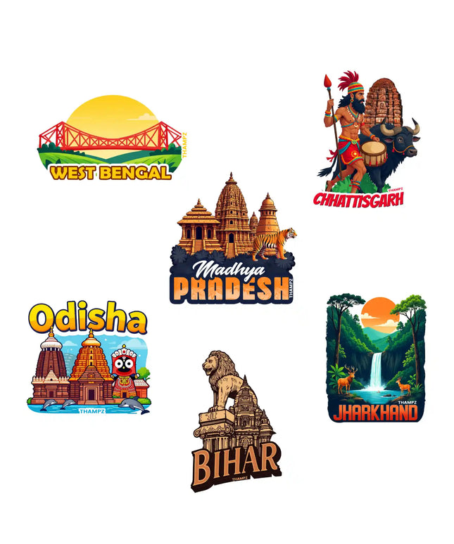 east  central india states 3d embossed vinyl stickers combo set of 6 premium die cut explorer collection