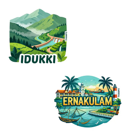 ernakulam  idukki 3d embossed vinyl stickers combo set of 2 premium die cut travel souvenir