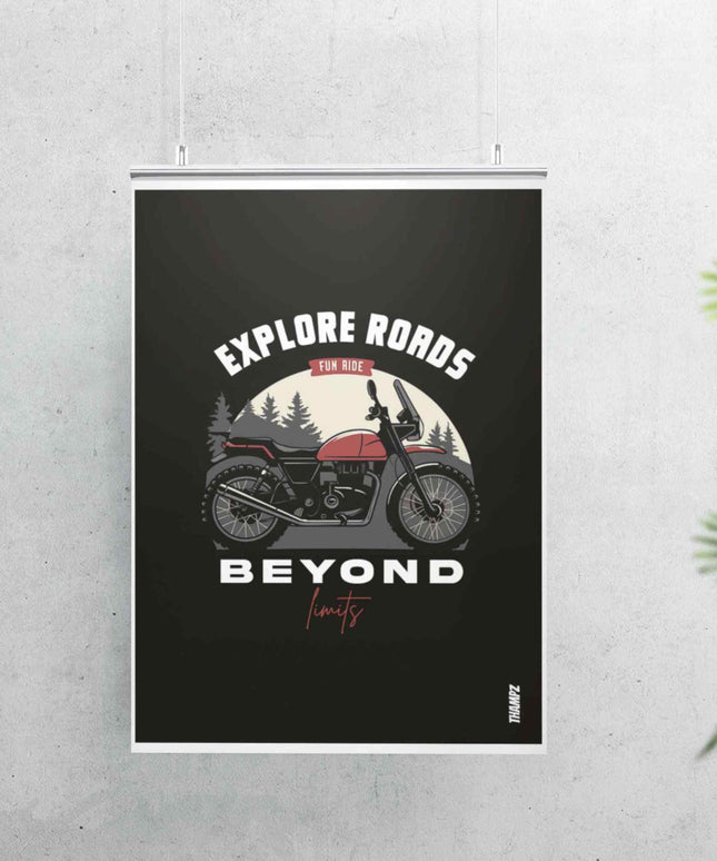 Explore Roads Beyond Limits Motorcycle Adventure Poster