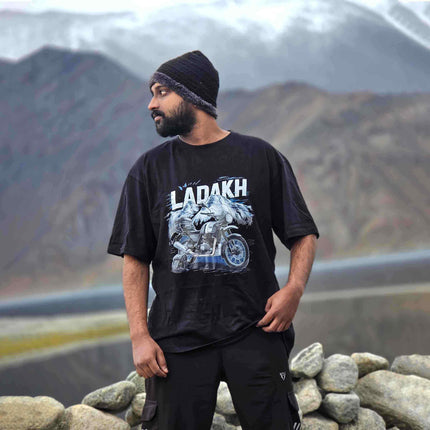 Freedom In Ladakh Adventure Riders Oversized Black T Shirt