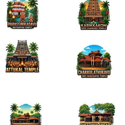 God's Own Sacred Trails 3D Embossed Flexible Fridge Magnets (Set of 6) – Kerala Spiritual Travel Souvenir Set