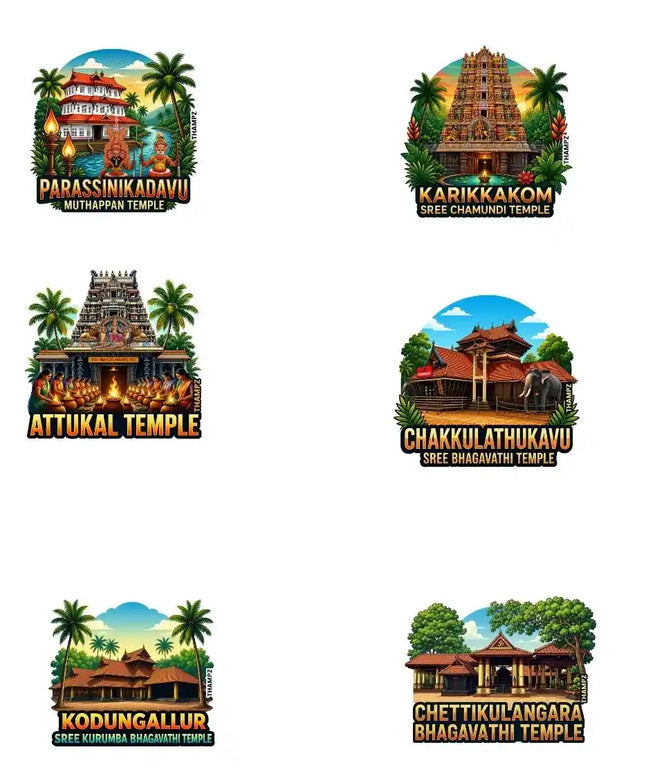 God's Own Sacred Trails 3D Embossed Flexible Fridge Magnets (Set of 6) – Kerala Spiritual Travel Souvenir Set