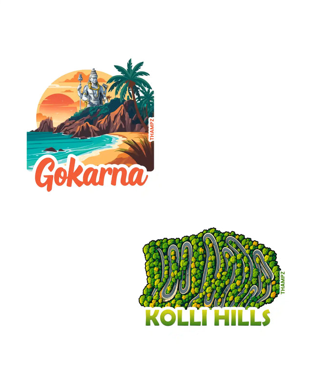 gokarna  kolli hills 3d embossed vinyl stickers combo set of 2 premium die cut travel souvenir