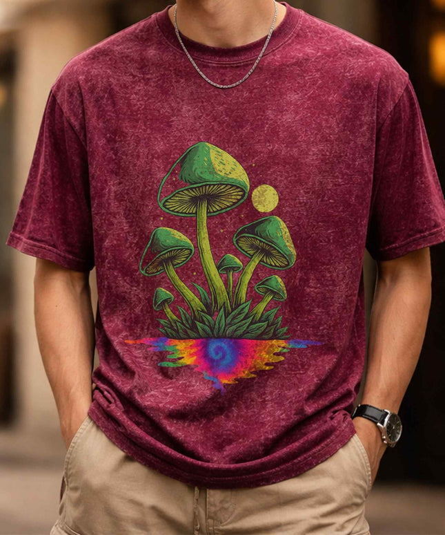Green Psychedelic Mushroom Oversized Unisex Acid Wash T-Shirt