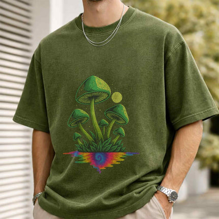Green Psychedelic Mushroom Oversized Unisex Acid Wash T-Shirt