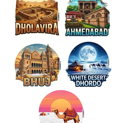 Gujarat Desert & Heritage 3D Embossed Flexible Fridge Magnets (Set of 5) – Gujarat Travel Souvenir Set