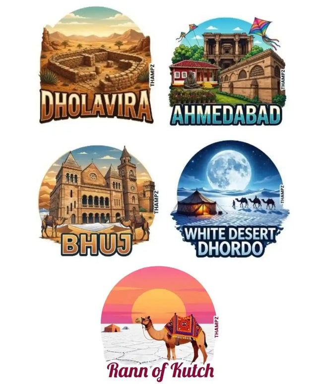 Gujarat Desert & Heritage 3D Embossed Flexible Fridge Magnets (Set of 5) – Gujarat Travel Souvenir Set