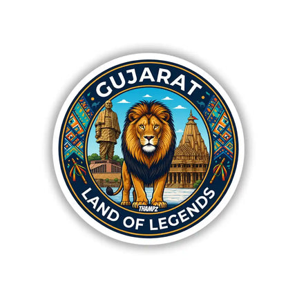 Gujarat Gir Lion & Statue of Unity Pin Badge – Cultural Travel Souvenir