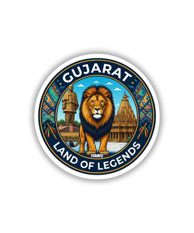 Gujarat Gir Lion & Statue of Unity Pin Badge – Cultural Travel Souvenir