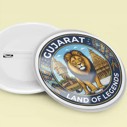 Gujarat Gir Lion & Statue of Unity Pin Badge – Cultural Travel Souvenir