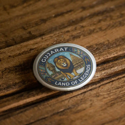Gujarat Gir Lion & Statue of Unity Pin Badge – Cultural Travel Souvenir