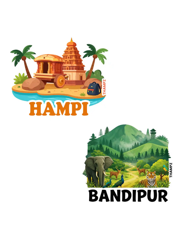 hampi  bandipur premium matte vinyl stickers combo set of 2 die cut premium travel souvenir