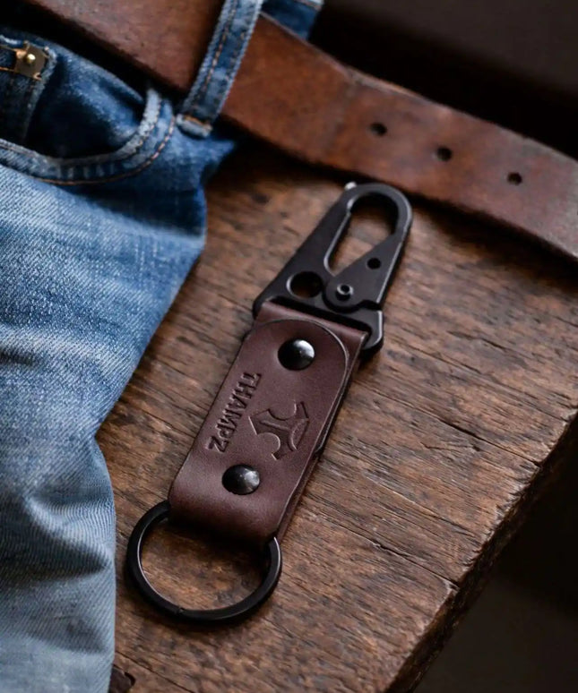 handmade ranger leather hook keychain with carabiner clip belt loop keychain for bike car and travel