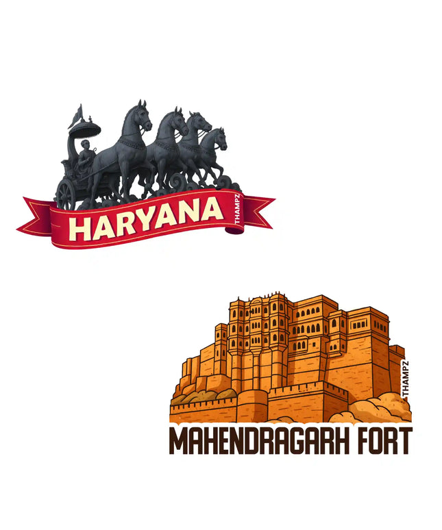 haryana  mahendragarh fort 3d embossed vinyl stickers combo set of 2 premium die cut travel souvenir
