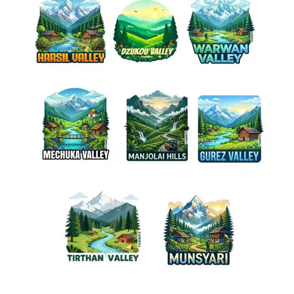 Hidden Himalayan Valleys 3D Embossed Flexible Fridge Magnets (Set of 8) – Himalayan Travel Souvenir Set