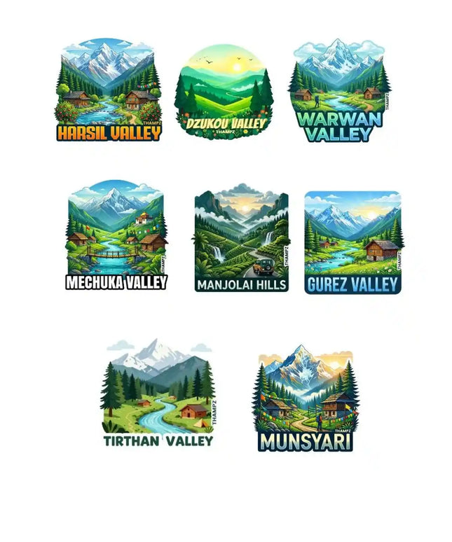 Hidden Himalayan Valleys 3D Embossed Flexible Fridge Magnets (Set of 8) – Himalayan Travel Souvenir Set