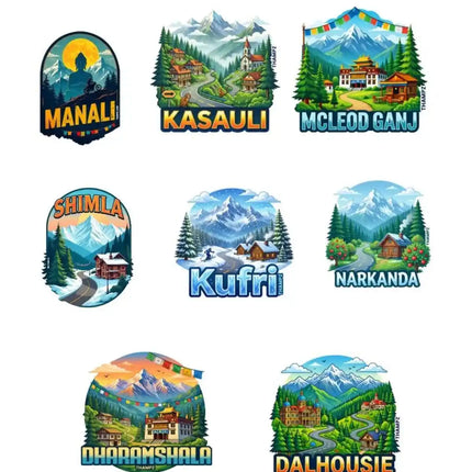 Himachal Hill Station Legends 3D Embossed Flexible Fridge Magnets (Set of 8) – Himalayan Travel Souvenir Set