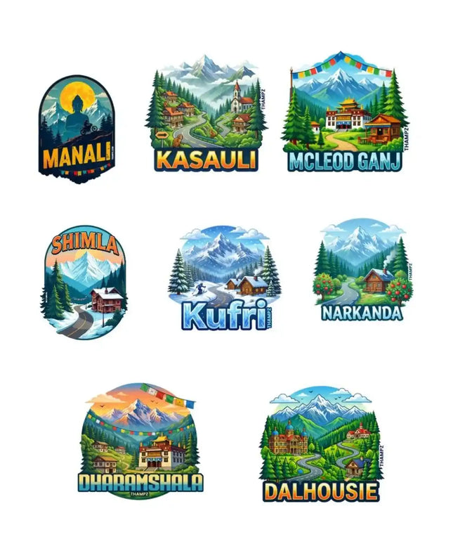 Himachal Hill Station Legends 3D Embossed Flexible Fridge Magnets (Set of 8) – Himalayan Travel Souvenir Set