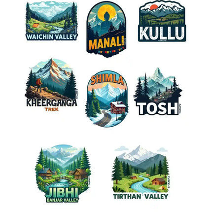 Himachal Mountain Odyssey 3D Embossed Flexible Fridge Magnets (Set of 8) – Himalayan Travel Souvenir Set