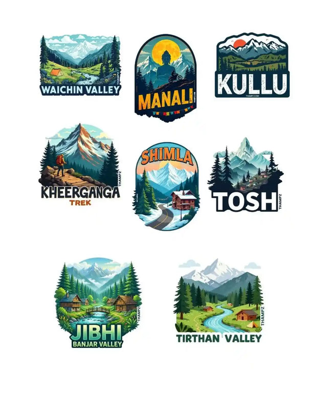 Himachal Mountain Odyssey 3D Embossed Flexible Fridge Magnets (Set of 8) – Himalayan Travel Souvenir Set