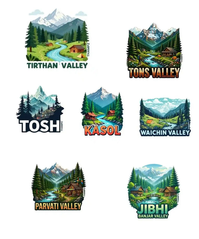 Himachal Valley Wanderlust 3D Embossed Flexible Fridge Magnets (Set of 7) – Himalayan Travel Souvenir Set