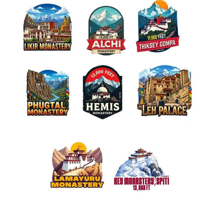Himalayan Monastery Heritage 3D Embossed Flexible Fridge Magnets (Set of 8) – Himalayan Spiritual Travel Souvenir Set