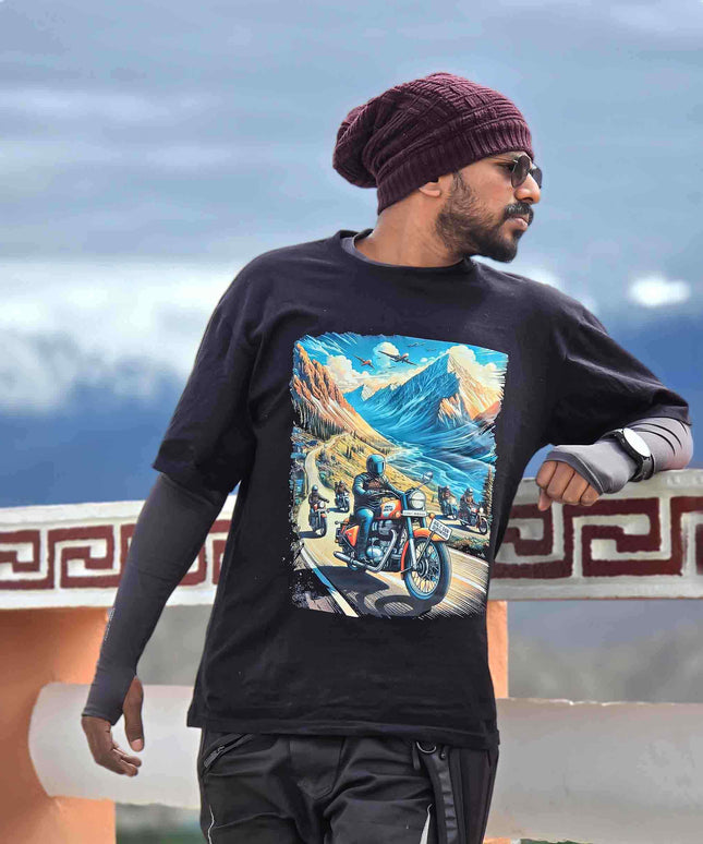 Himalayan Riders Motorcycle Riders Oversized Black T Shirt