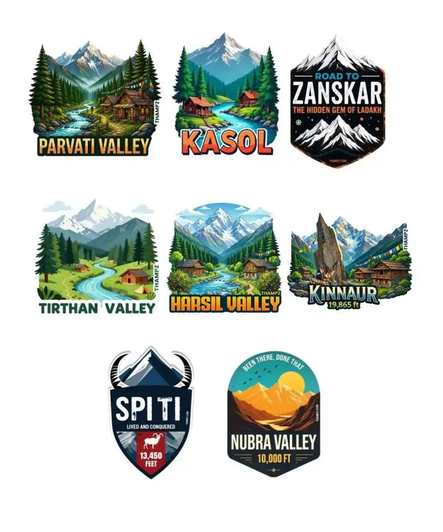 Himalayan Valleys 3D Embossed Flexible Fridge Magnets (Set of 8) – Himalayan Travel Souvenir Set