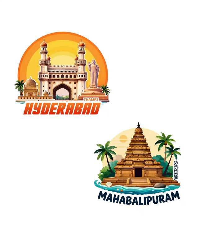 hyderabad  mahabalipuram 3d embossed vinyl stickers combo set of 2 premium die cut travel souvenir