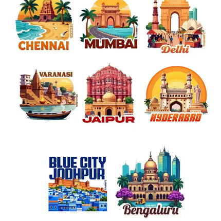 Iconic Indian Cities 3D Embossed Flexible Fridge Magnets (Set of 8) – India Travel Souvenir Set