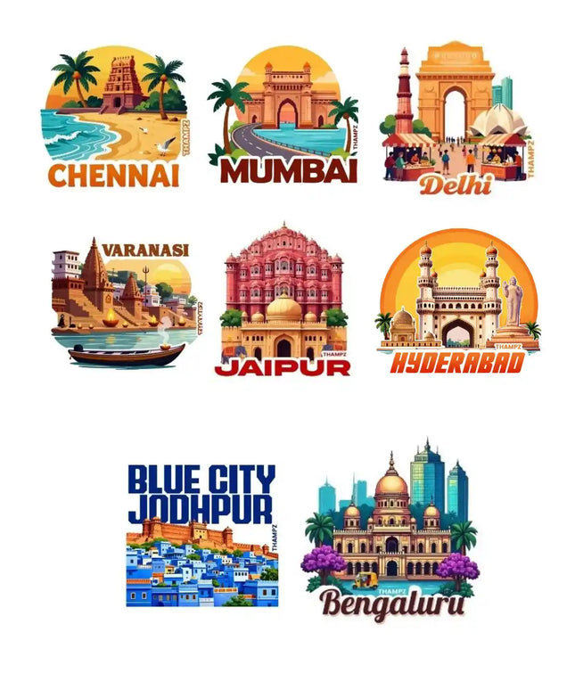 Iconic Indian Cities 3D Embossed Flexible Fridge Magnets (Set of 8) – India Travel Souvenir Set
