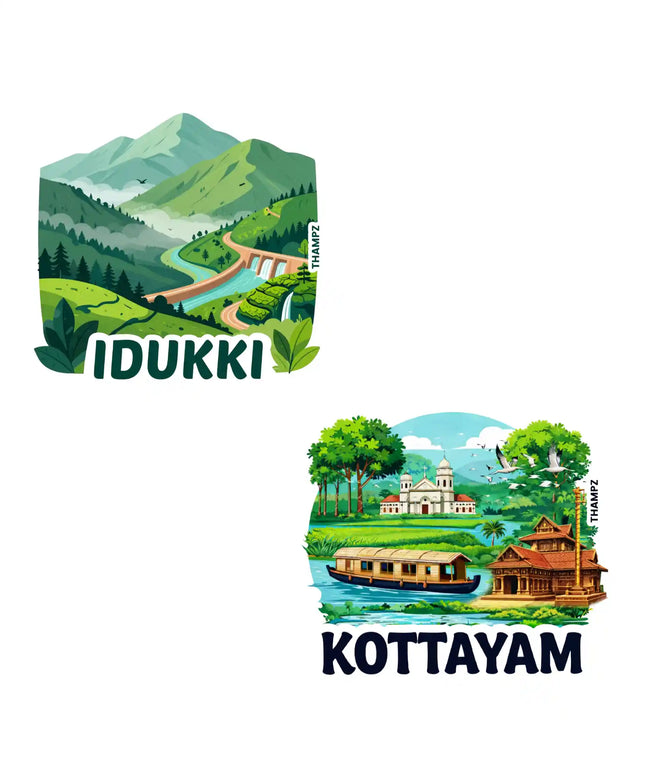 idukki  kottayam kerala premium matte vinyl stickers combo set of 2 die cut travel souvenir