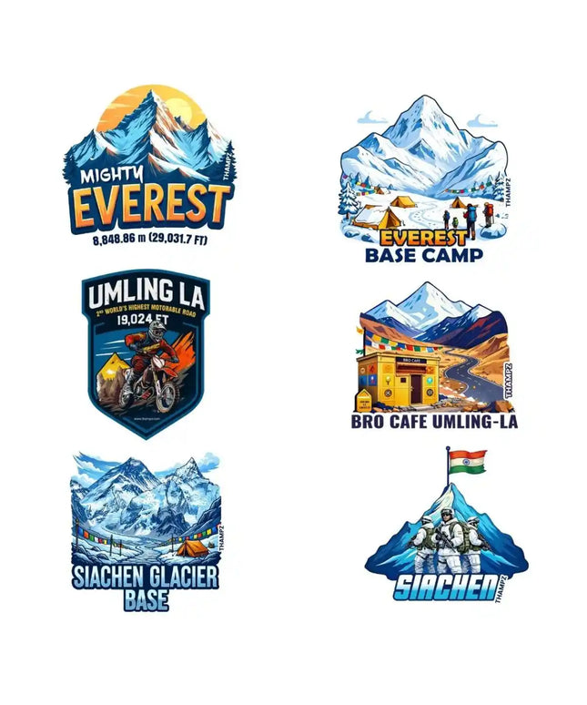 India's Highest Adventures 3D Embossed Flexible Fridge Magnets (Set of 6) – High-Altitude Travel Souvenir Set